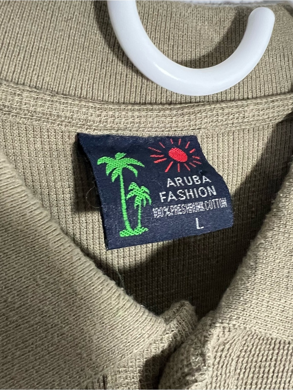 Vintage Aruba One Happy Island Olive Green Short Sleeve Polo Shirt Mens Large - Picture 3 of 6
